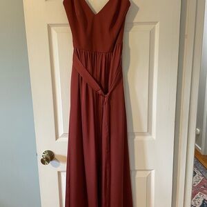 David's Bridal Double Spaghetti Strap Charmeuse Bridesmaid Dress (Cinnamon)